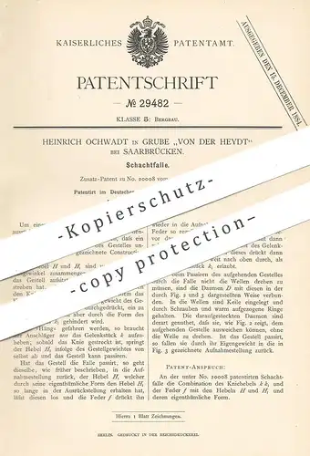 original Patent - Heinrich Ochwadt , Grube von der Heydt / Saarbrücken , 1884 , Schachtfalle | Schacht , Bergbau !!