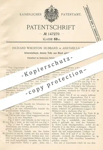 original Patent - Richard Whorton Hubbard , Ashtabula , Ohio , 1903 , Scharnierband aus Blech | Scharnier , Scharniere