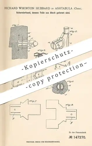 original Patent - Richard Whorton Hubbard , Ashtabula , Ohio , 1903 , Scharnierband aus Blech | Scharnier , Scharniere