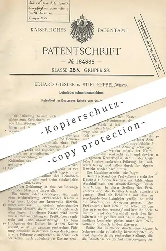 original Patent - Eduard Giesler , Stift Keppel , 1906 , Leimlederschneidemaschine | Leim , Leder , Gerber , Gerberei !