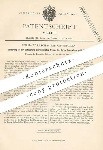 original Patent - Hermann Rasch , Bad Oeynhausen , 1883 , Befeuerung kontinuierlicher Öfen | Ofen , Tonofen , Feuerung