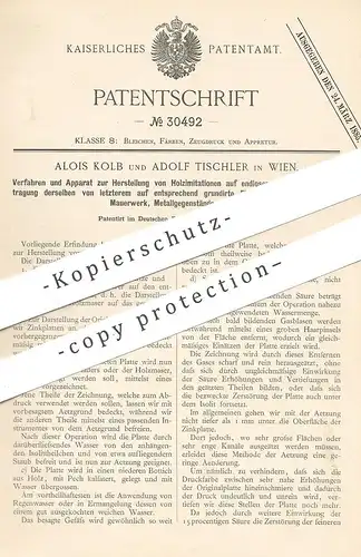 original Patent - Alois Kolb , Adolf Tischler , Wien , 1884 , Holzimitation auf Papier| Furnier | Holz , Tischlerei !!