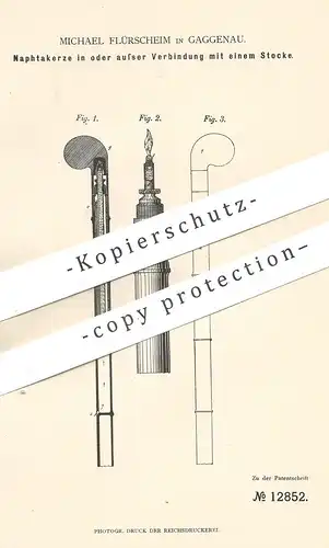 original Patent - Michael Flürscheim , Gaggenau , 1880 , Naphtakerze | Kerze , Kerzen | Licht , Beleuchtung , Laterne !