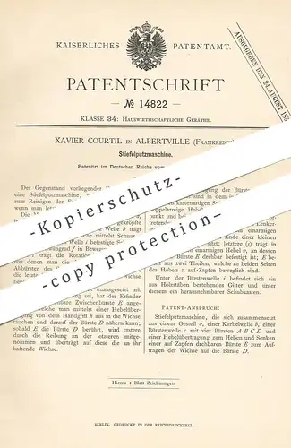 original Patent - Xavier Courtil , Albertville / Frankreich , 1881 , Stiefelputzmaschine | Schuhe putzen | Stiefel !!!