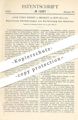 original Patent - Adam Cyrus Engert , Bromley / Bow / England 1880 , Verteilung von Schall | Akustik , Ton , Schallwelle