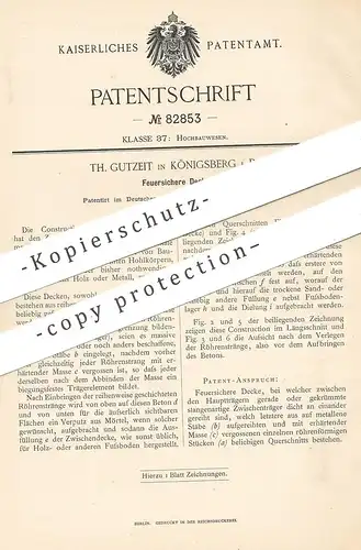 original Patent - Th. Gutzeit , Königsberg / Preussen , 1895 , Feuersichere Decke | Feuerwehr , Feuerwehrmann , Feuer