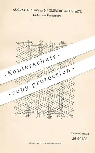 original Patent - August Brauns , Magdeburg / Neustadt , 1896 , Fördergurt , Fahrstuhlgurt | Aufzug , Fahrstuhl , Gurt !