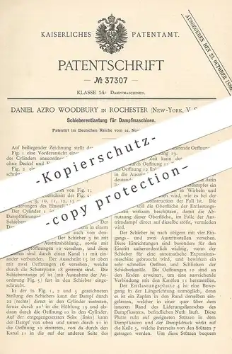 original Patent - Daniel Azro Woodbury , Rochester , New York , USA , 1885 , Schieberentlastung für Dampfmaschine !!!