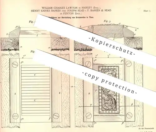 original Patent - William Charles Lawton , Hanley | Henry Krinks Barker | Joseph Read , Fenton , England , Ton Ornamente