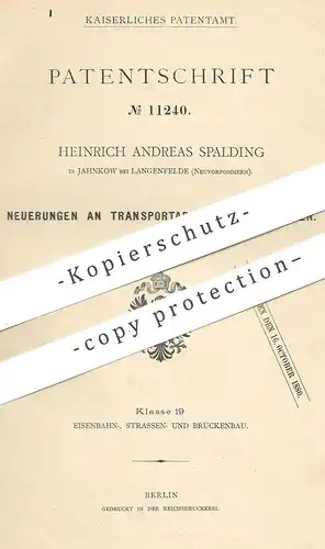 original Patent - Heinrich Andreas Spalding , Jahnkow / Langenfelde , Mecklenburg Vorpommern | Schienenweg | Schienen