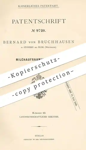 original Patent - Bernard von Bruchhausen , Stovern / Ölde / Rheine , Münster , Westfalen , 1879 , Milchaufrahmungsgefäß