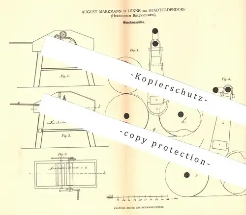original Patent - August Markmann , Lenne / Stadtoldendorf , Braunschweig , Höxter , Hannover , 1878 , Waschmaschine