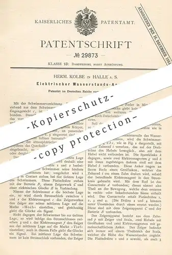 original Patent - Herm. Kolbe , Halle / Saale , 1884 , Elektrischer Wasserstandsanzeiger | Dampfkessel | Kessel !!!