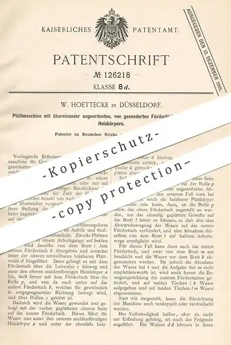 original Patent - W. Hoettecke , Düsseldorf 1900 , Plättmaschine | Gewebe plätten | Bügeln , Mangel , Wäsche , Wäscherei