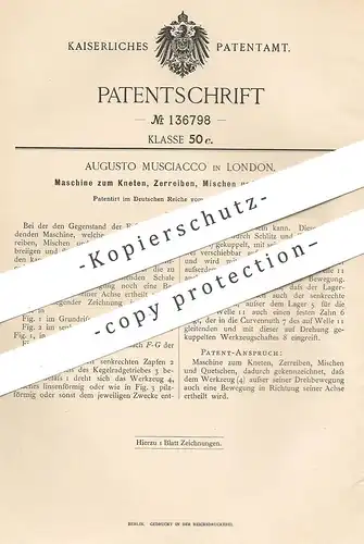 original Patent - Augusto Musciacco , London , England , 1902 , Maschine zum Kneten , Reiben , Mischen , Quetschen !!