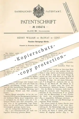 original Patent - Henry William de Blonay , Genf , 1898 , Bürste zur Flaschenreinigung | Bürsten | Flaschenbürste !!!