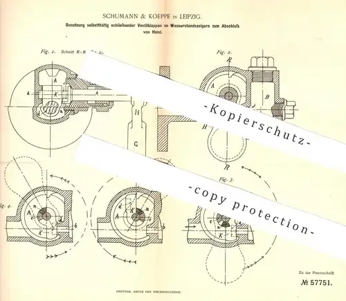 original Patent - Schumann & Koeppe , Leipzig , 1890 , Ventilklappen am Wasserstandsanzeiger | Ventil | Dampfkessel !!!