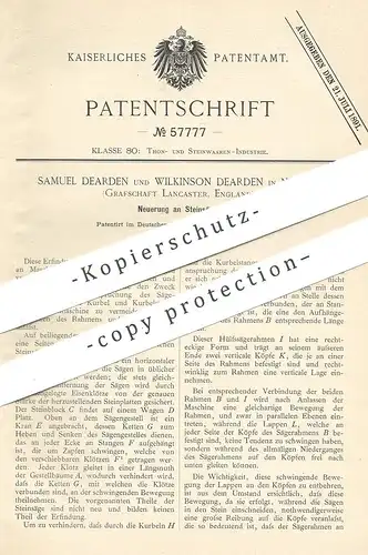original Patent - Samuel Dearden , Wilkinson Dearden , Nelson , Lancaster , England , 1890 , Steinsäge | Stein - Säge