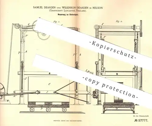 original Patent - Samuel Dearden , Wilkinson Dearden , Nelson , Lancaster , England , 1890 , Steinsäge | Stein - Säge