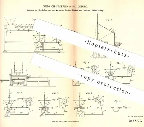 original Patent - Friedrich Stöffler , Magdeburg 1890 , Verpacken fertiger Blöcke aus Cichorien , Kaffee , Mehl | Papier