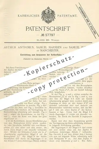 original Patent - Arthur Antrobus , Samuel Marsden , Samuel Furniss , Manchester , 1890 , Anspannen der Webstuhl - Fäden