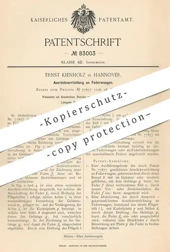 original Patent - Ernst Kienholz , Hannover , 1895 , Ausrückvorrichtung an Federwaagen | Waage , Waagen | Federwaage !!