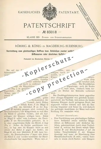 original Patent - Röhrig & König , Magdeburg / Sudenberg , 1894 , Öffnen bzw. Schließen seitlicher Klapptüren an Gefäßen