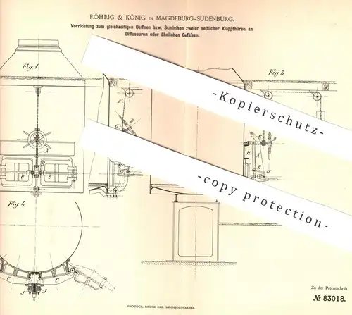 original Patent - Röhrig & König , Magdeburg / Sudenberg , 1894 , Öffnen bzw. Schließen seitlicher Klapptüren an Gefäßen