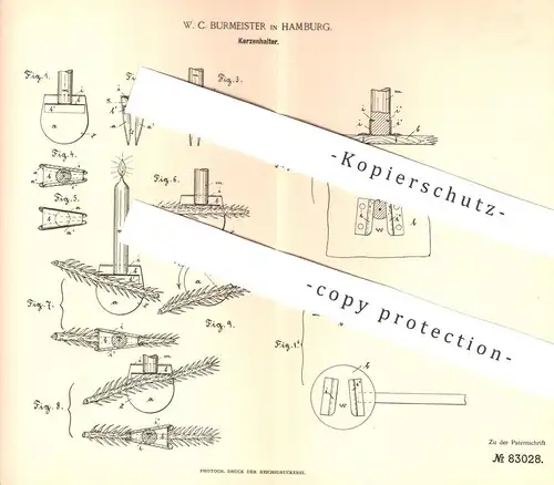 original Patent - W. C. Burmeister , Hamburg | Kerzenhalter | Kerzen - Halter | Kerze , Kerzenständer | Weihnachtsbaum