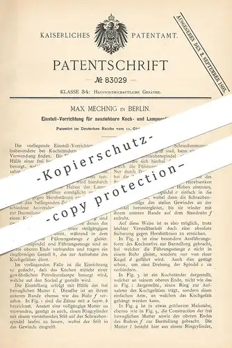 original Patent - Max Mechnig , Berlin , 1894 , Einstellen ausziehbarer Ständer zum Kochen u. für Lampen | Lampe , Koch