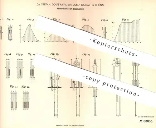 original Patent - Dr. Stefan Doubrava , Josef Donat , Brünn , 1894 , Solenoidkerne für Bogenlampen | Bogenlampe | Lampe