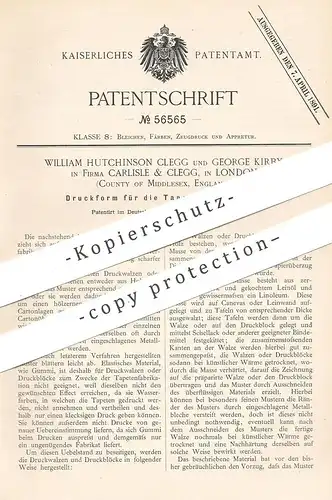 original Patent - William Hutchinson Clegg , George Kirby , Carlisle & Clegg , London , England | Druckform für Tapeten