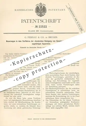 original Patent - G. Fernau & Co. , Bruges , 1882 , chemische Reinigung von Gespinnstfaser | Faser , Garn , Wolle !!!