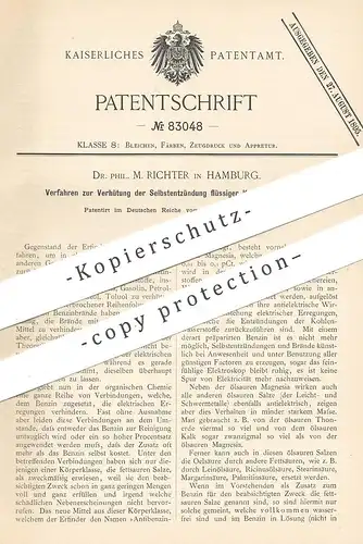 original Patent - Dr. Phil. M. Richter , Hamburg , 1893 , Verhütung der Selbstentzündung flüssiger Kohlenwasserstoffe !!