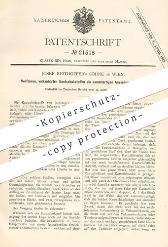 original Patent - Josef Reithoffer Söhne , Wien , 1882 , vulkanisierter Kautschuk | Samt | Gummi , Zink , Schwefel !!!