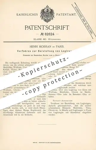 original Patent - Henri Moissan , Paris , Frankreich , 1894 , Darstellung von Legierungen | Legierung | Titan , Chrom !