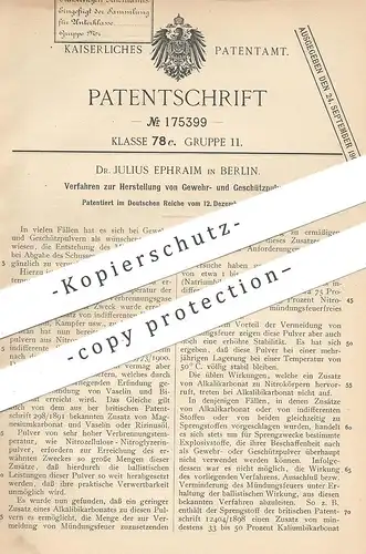 original Patent - Dr. Julius Ephraim , Berlin 1903 , Pulver für Gewehre & Geschütz | Schießpulver , Waffen , Sprengstoff