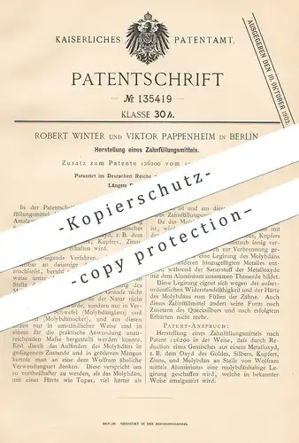 original Patent - Robert Winter , Viktor Pappenheim , Berlin 1902 , Gemisch für Zahnfüllung | Zahnarzt , Zähne | Amalgan