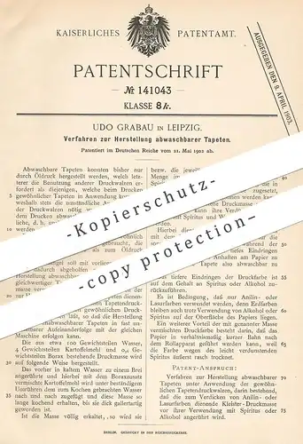 original Patent - Udo Grabau , Leipzig , 1902 , abwaschbare Tapeten | Tapete | Walzen , Öldruck , Papier | Maler !!!