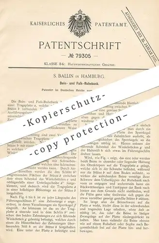 original Patent - S. Ballin , Hamburg , 1894 , Ruhebank für Beine & Füße | Fußbank , Bank , Hocker , Stuhl , Möbelbauer