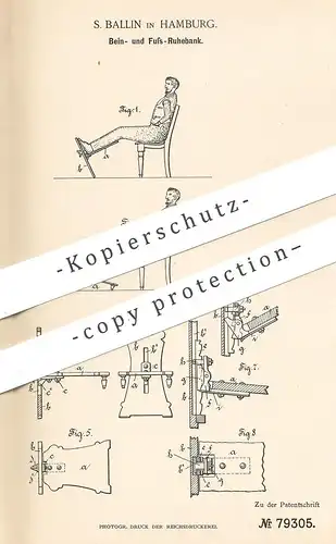 original Patent - S. Ballin , Hamburg , 1894 , Ruhebank für Beine & Füße | Fußbank , Bank , Hocker , Stuhl , Möbelbauer