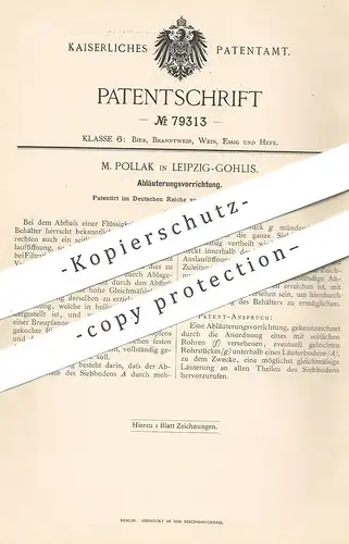 original Patent - M. Pollak , Leipzig / Gohlis , 1893 , Abläuterungsvorrichtung | Abläutern | Filter , Filtern !!!