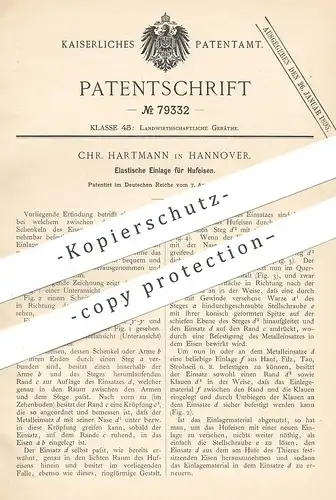 original Patent - Chr. Hartmann , Hannover , 1894 , Elastische Einlage für Hufeisen | Huf - Eisen | Hufschmied , Pferd