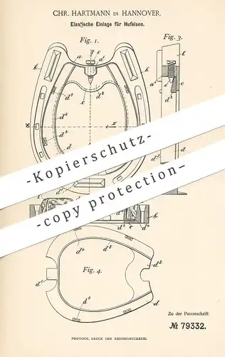 original Patent - Chr. Hartmann , Hannover , 1894 , Elastische Einlage für Hufeisen | Huf - Eisen | Hufschmied , Pferd
