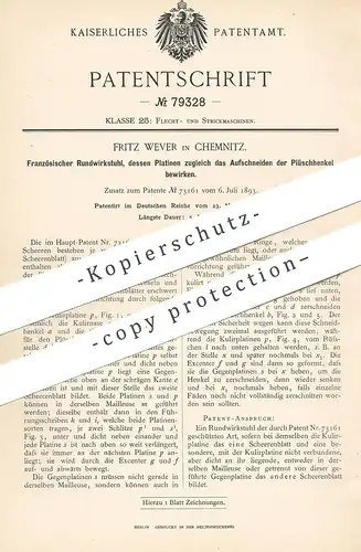 original Patent - Fritz Wever , Chemnitz , 1894 , Französischer Rundwirkstuhl | Wirkstuhl | Schere , Kulier - Platine !!