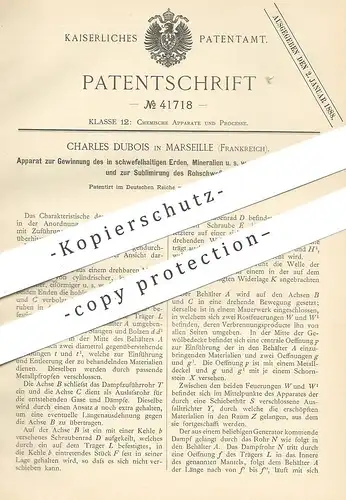original Patent - Charles Dubois , Marseille , Frankreich , 1887 , Gewinnung von Schwefel aus Erde , Mineralien | Chemie