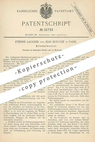 original Patent - Etienne Lagosse , Jean Bouché , Paris , Frankreich , 1885 , Gliederkessel | Kessel , Dampfkessel !!!