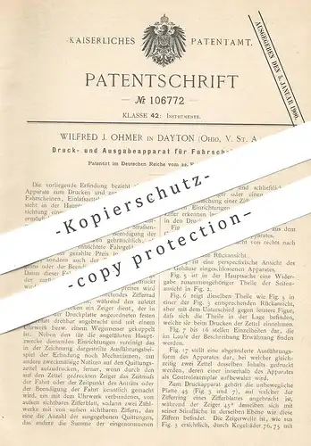 original Patent - Wilfried J. Ohmer , Dayton , Ohio , USA , 1898 , Druck u. Ausgabe der Fahrscheine | Billet , Ticket !!