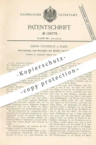 original Patent - Henri Tourneur , Paris , Frankreich , 1898 , Anzeigen der Dichte von Flüssigkeiten | Zuckerfabrik !!!