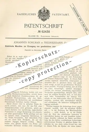 original Patent - Johannes Sohlman , Frederikshamn , Finnland , 1891 , Maschine zur Erzeugung von Wechselstrom | Strom